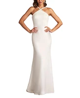 Tadashi Shoji Women's Sicily Pearl Trim Halter Gown