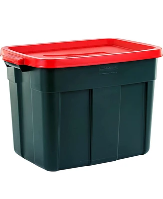 Rubbermaid Roughneck 18 Gal Plastic Holiday Storage Tote, Green and Red (6 Pack)