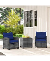 Gouun 5 Piece Patio Rattan Furniture with 2 Ottomans and Tempered Glass Table