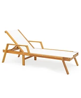 Gouun Patio Chaise Lounge Chair with Armrests and Fabric Seat for Backyard