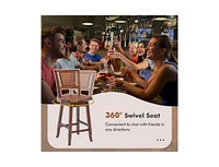 Gouun 2 Pieces 24.5 Inch Bar Stools with Rattan Back and Swivel Seat