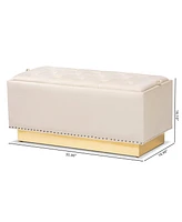 Baxton Studio Powell Glam and Luxe Beige Velvet Fabric Upholstered and Gold Pu Leather Storage Ottoman