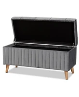 Baxton Studio Hanley Modern and Contemporary Grey Velvet Fabric Upholstered and Walnut Brown Finished Wood Storage Ottoman