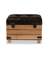 Baxton Studio Edmund Rustic Transitional Dark Brown Faux Leather Upholstered and Oak Brown Finished Wood Storage Ottoman