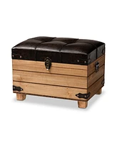 Baxton Studio Edmund Rustic Transitional Dark Brown Faux Leather Upholstered and Oak Brown Finished Wood Storage Ottoman