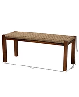 bali & pari Hermes Mid-Century Modern Transitional Natural Seagrass and Mahogany Wood Bench