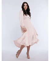 Women's Woven Wrap Long Sleeve Midi Dress - Motherhood Maternity