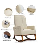 Gouun Rocking High Back Upholstered Lounge Armchair with Side Pocket