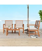 Gouun 4-Piece Acacia Wood Outdoor Furniture Set with Cushioned Chairs and Coffee Table