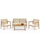 Gouun 4 Piece Wood Patio Conversation Set with 2 Armchairs and Table