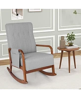 Gouun Rocking Chair with Ottoman, Solid Wood Frame and Padded Cushion