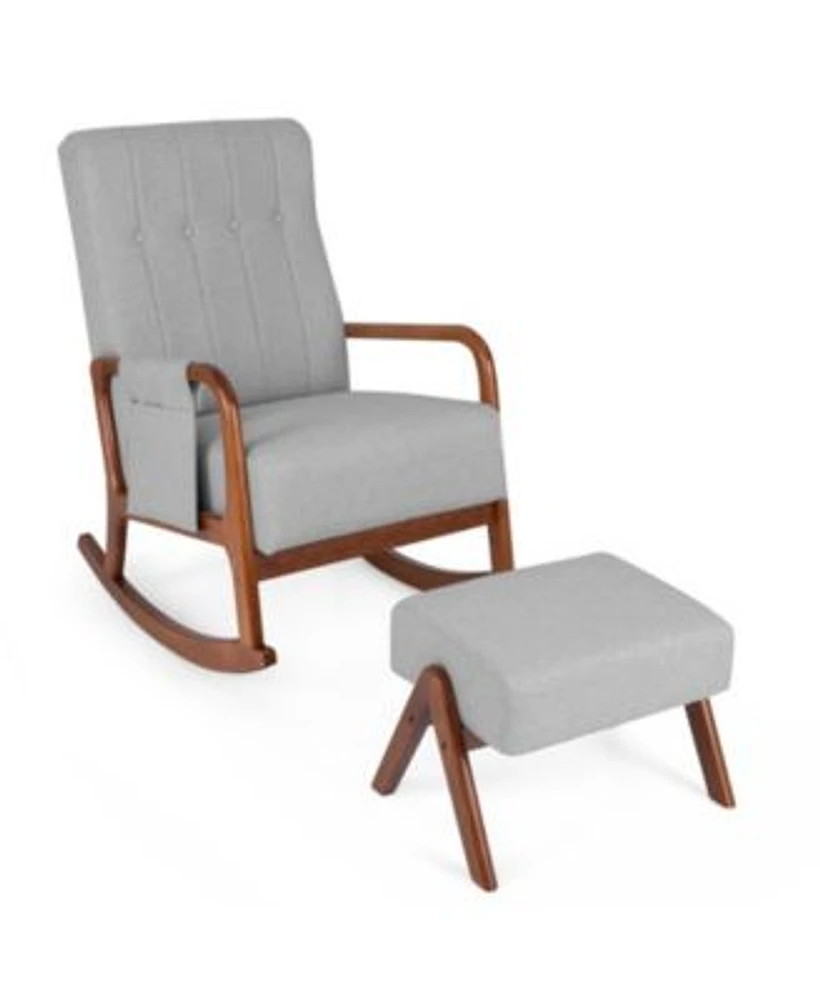 Gouun Rocking Chair With Ottoman Solid Wood Frame Padded Cushion