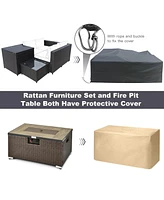 Gouun 6 Pieces Outdoor Wicker Furniture Set with 32 Inch Propane Fire Pit Table