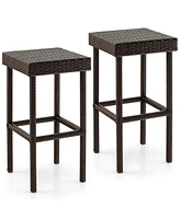 Gouun 2 Pieces Patio Rattan Wicker Bar Stool Chairs