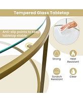 Gouun 36 Inch Round Table with Tempered Glass Tabletop