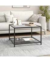 Gouun Modern 2-Tier Square Glass Table with Mesh Shelf