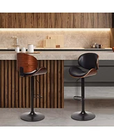 Gouun Set of 2 Adjustable Swivel Pu Leather Bar Stools with Curved Footrest