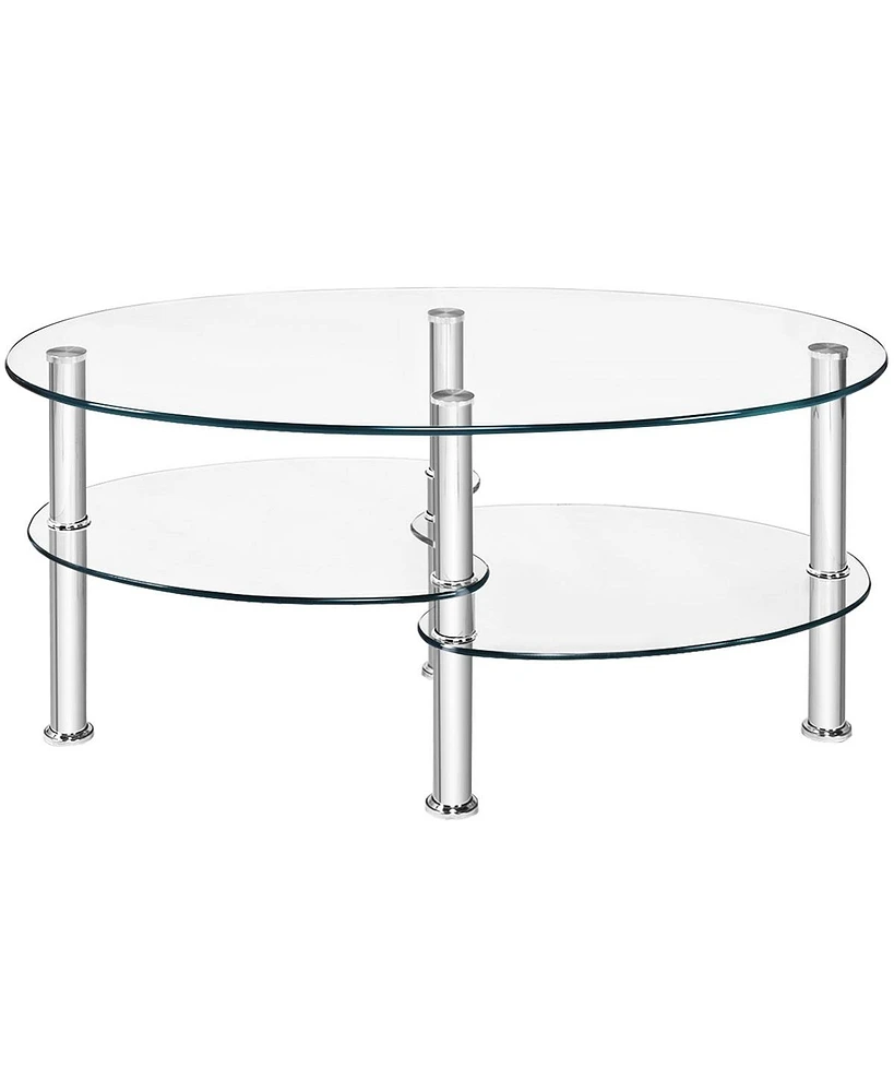 Gouun Tempered Glass Oval Side Table