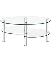 Gouun Tempered Glass Oval Side Table