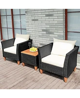 Gouun 3 Pieces Outdoor Patio Rattan Furniture Set with Table