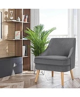 Gouun Mid Century Velvet Accent Chair with Rubber Wood Legs for Bedroom