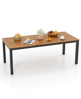 Gouun 8-Person Outdoor Dining Table 79 Inch Acacia Wood Patio Table with Umbrella Hole