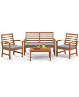 Gouun 4 Pieces Outdoor Furniture Set with Stable Acacia Wood Frame