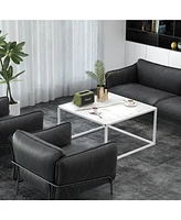 Gouun Modern Glass Square Table with Metal Frame for Living Room