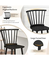 Gouun Windsor Dining Chairs Set of 2 Rubber Wood Kitchen Chairs with Spindle Back