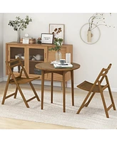 Gouun Folding Dining Chair Set of 2 with Rubber Wood Frame and Slatted Seat