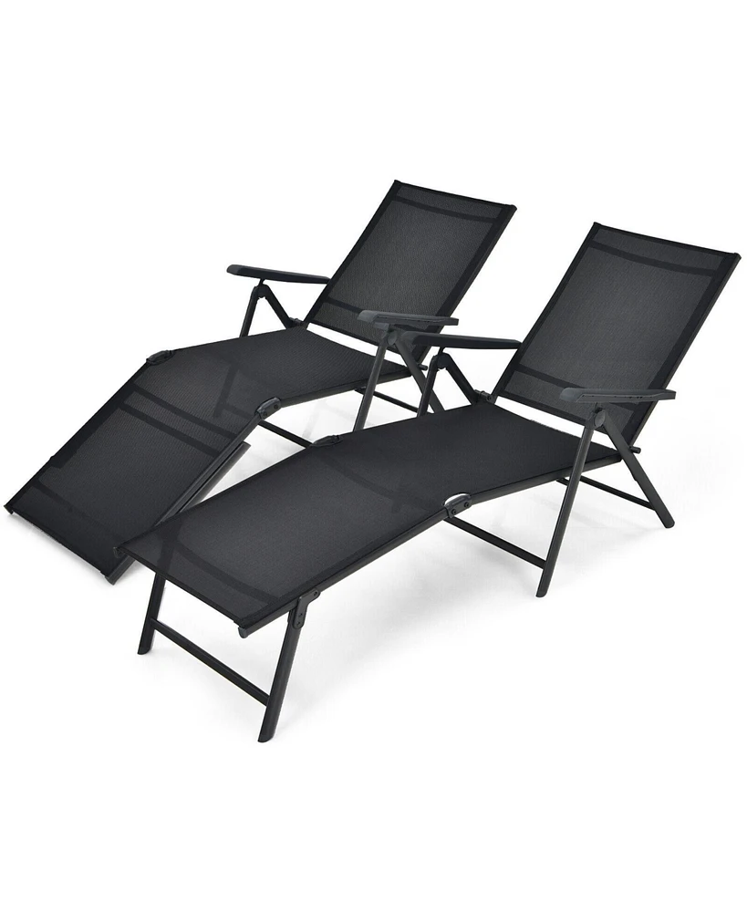 Gouun 2 Pieces Foldable Chaise Lounge Chair with 2-Position Footrest