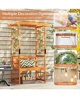 Gouun 6.2 Feet Tall Patio Garden Arbor with Pergola and 2-Seat Bench for Garden Lawn Backyard Decoration