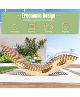 Gouun Slatted Acacia 2-Seat Patio Dual Rocker Sunbed Wood Lounger with Ergonomic Curved Seat