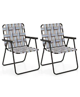 Gouun 2 Pieces Folding Beach Chair Camping Lawn Webbing Chair-Cofee