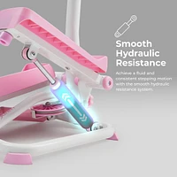 Sunny Health & Fitness Pink Smart Stair Exercise Stepper w Handlebar & Resistance Band, Free SunnyFit App Via Bluetooth