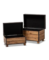 Baxton Studio Marelli Rustic Dark Brown Faux Leather Upholstered 2-Piece Wood Storage Trunk Ottoman Set