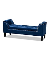 Baxton Studio Perret Modern and Contemporary Royal Blue Velvet Fabric Upholstered Espresso Finished Wood Bench