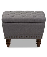 Baxton Studio Annabelle Modern and Contemporary Light Grey Fabric Upholstered Walnut Wood Finished Button-Tufted Storage Ottoman