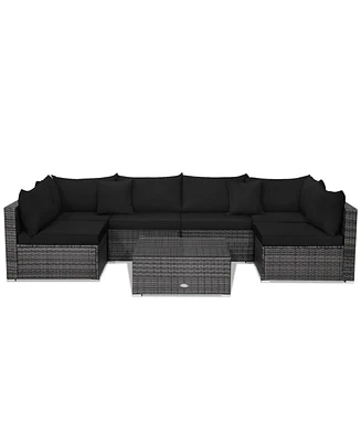 Gouun 7 Pieces Patio Rattan Furniture Set with Sectional Sofa Cushioned