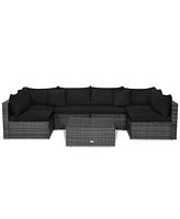 Gouun 7 Pieces Patio Rattan Furniture Set with Sectional Sofa Cushioned