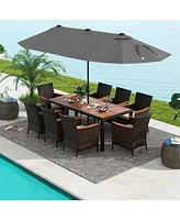 Gouun 11 Pieces Patio Dining Set with 15 Feet Double-Sided Patio Umbrella and Base