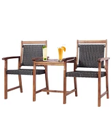 Gouun 2-Seat Patio Rattan Acacia Wood Chair with Table