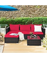 Gouun 5 Pieces Patio Rattan Sectional Furniture Set with Cushions and Table