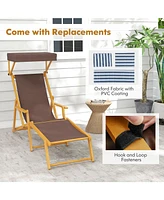 Gouun Birch Wood Chaise Lounge Chair Foldable Beach with Adjustable Canopy