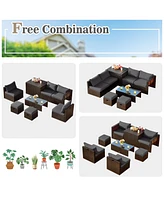 8 Pieces Patio Space-Saving Rattan Furniture Set with Storage Box and Waterproof Cover