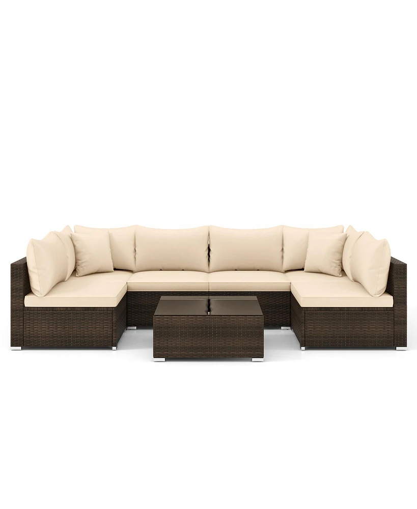 Gouun 7 Pieces Patio Rattan Furniture Set with Sectional Sofa Cushions