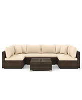 Gouun 7 Pieces Patio Rattan Furniture Set with Sectional Sofa Cushions