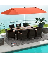 Gouun 11 Pieces Patio Dining Set with 15 Feet Double-Sided Patio Umbrella and Base