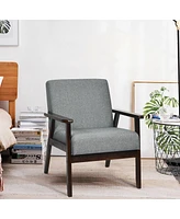 Gouun Solid Rubber Wood Fabric Accent Armchair