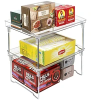 Sorbus 2 Tier Foldable Storage Shelf Organizer Stand Racks for Undersink, Kitchen Cabinets, Pantry, Countertops, Clear Plastic/Metal